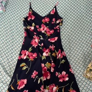 Navy Blue Floral Flare Dress